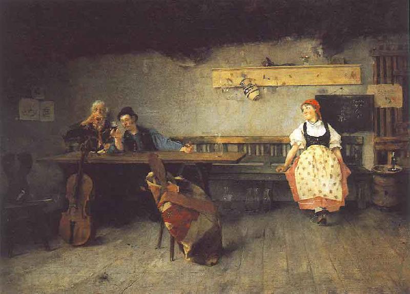 Simon Hollosy In the Tavern Norge oil painting art